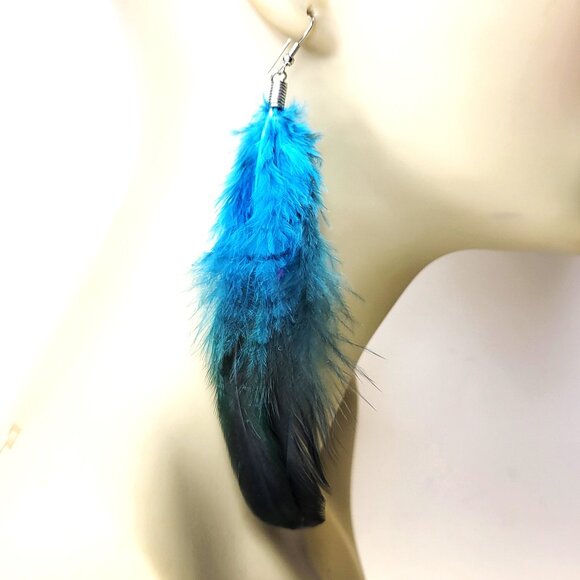 Blue Feather Earrings - Picture 1 of 5
